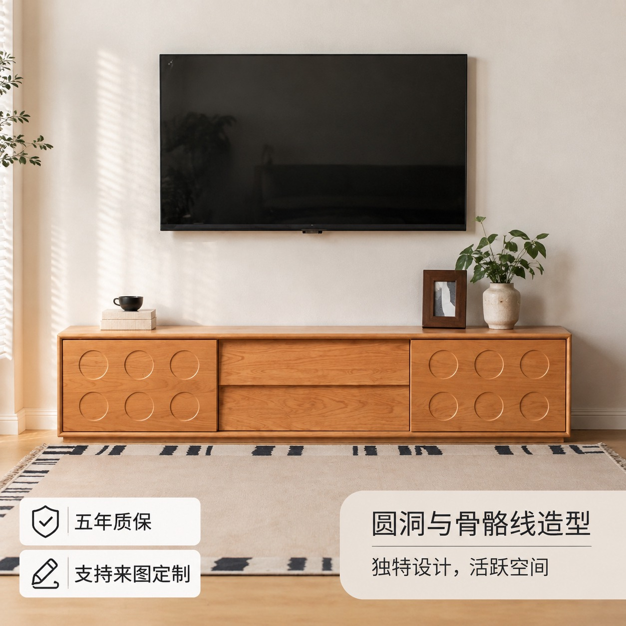 黑胡桃木实木岩板电视柜落地客厅家用小户型收纳储物柜